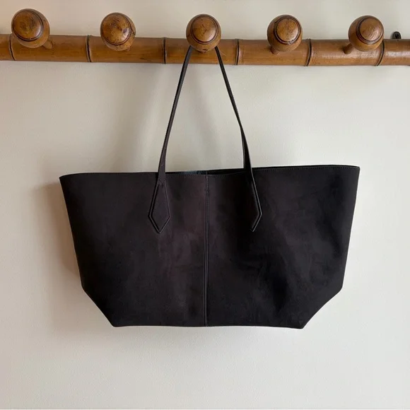 H&M Shopper Tote I Work Bag Dark Brown Suede like material - Picture 1 of 3